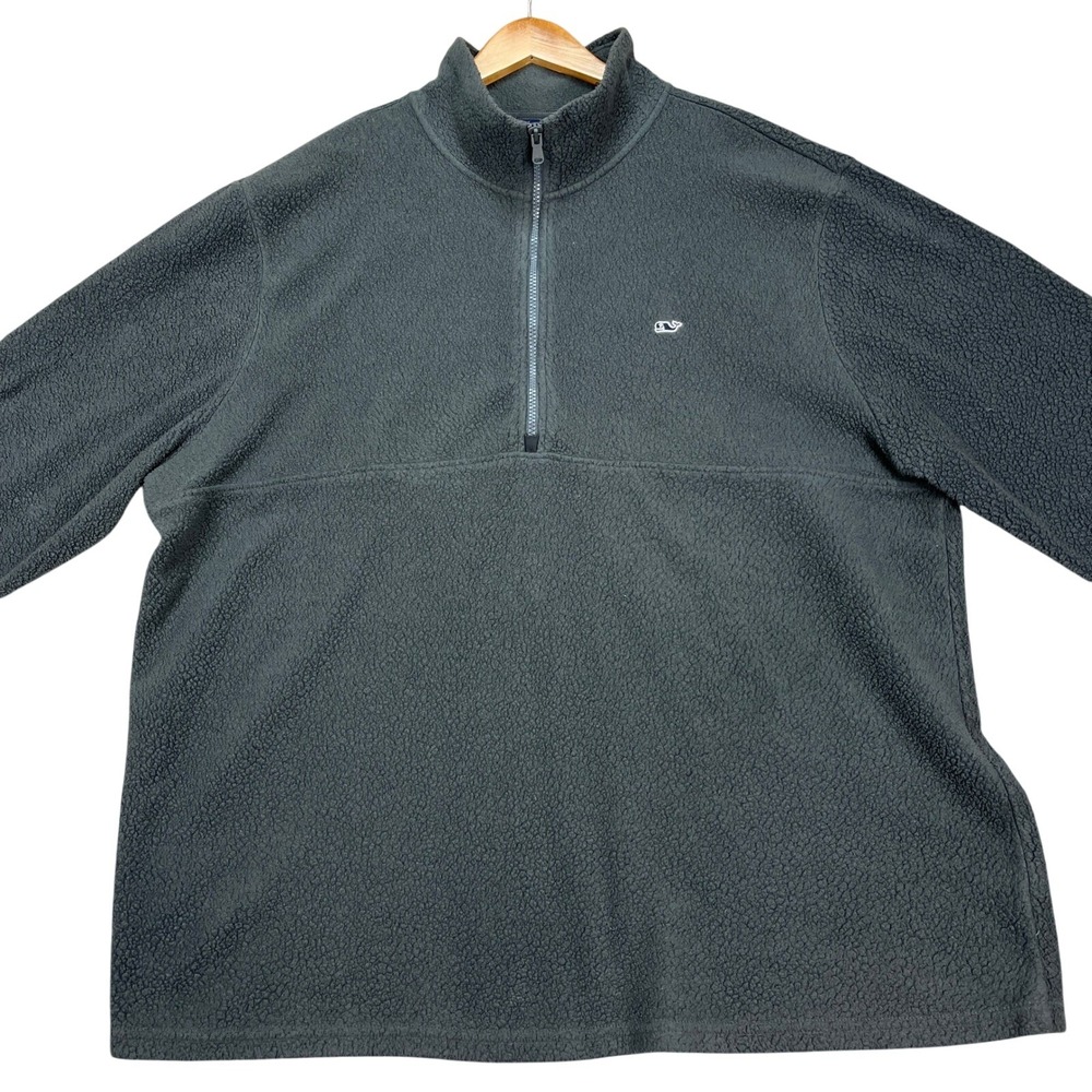 Vineyard Vines Pullover Mens XXL Charcoal Gray Quarter Zip Sherpa Fleece Whale